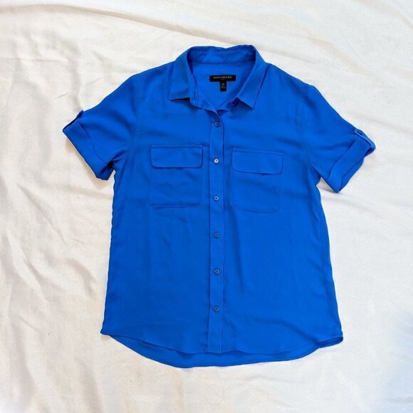 NWOT Banana Republic Women's XS Blue Collared Short Sleeve Button Down Top - Picture 3 of 4